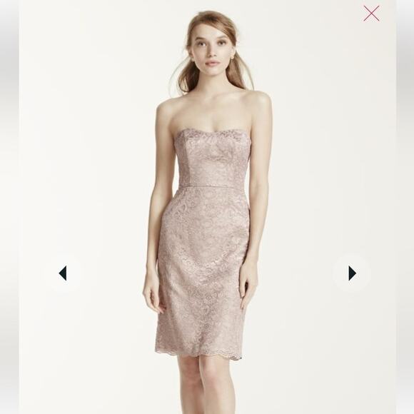 NWT David's Bridal Short Popover Lace Petal Pink Bridesmaid Dress Sz 4 - Picture 4 of 16